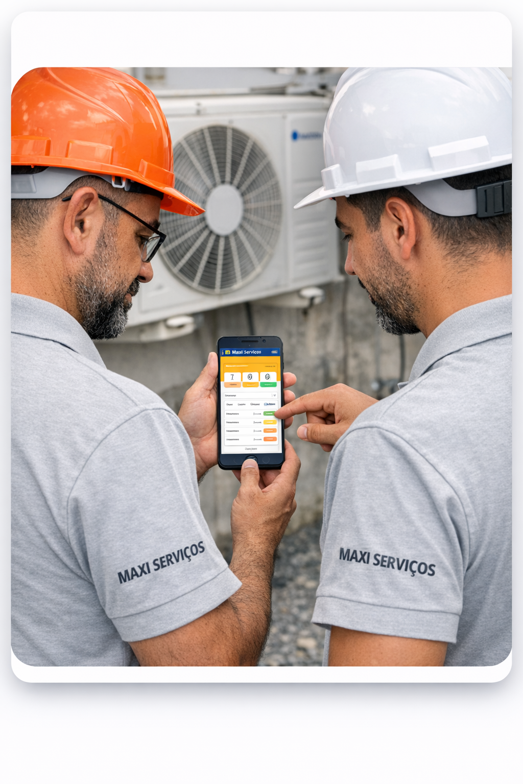 Equipe de campo utilizando o app Maxi Serviços